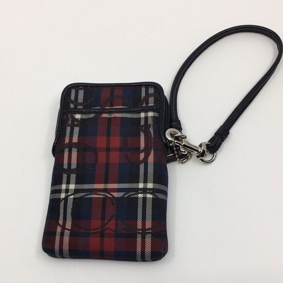 Coach Poppy Tartan Plaid Wristlet with nickel hardware patent leather black trim - Picture 9 of 17